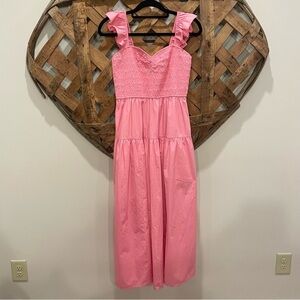 Abercrombie & Fitch Smocked Ruffle Strap Sweetheart Neckline Midi Dress Large T